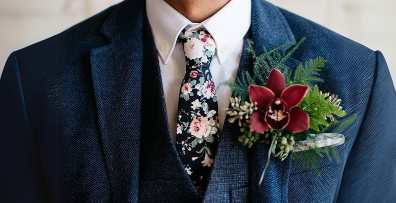 Navy Blue Suit  Pink Floral Tie for men 