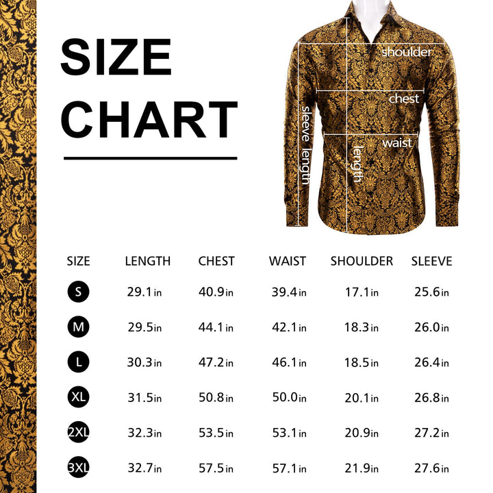  Golden Shirt Black Jacquard Floral Leaf Men Long Sleeve Shirt