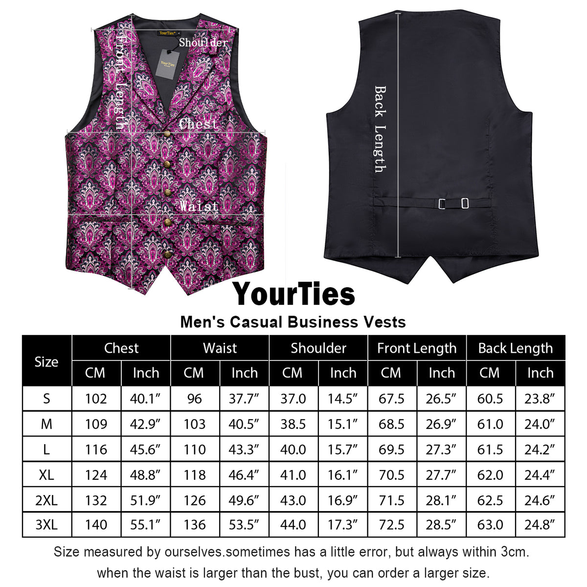 custom vest size chart