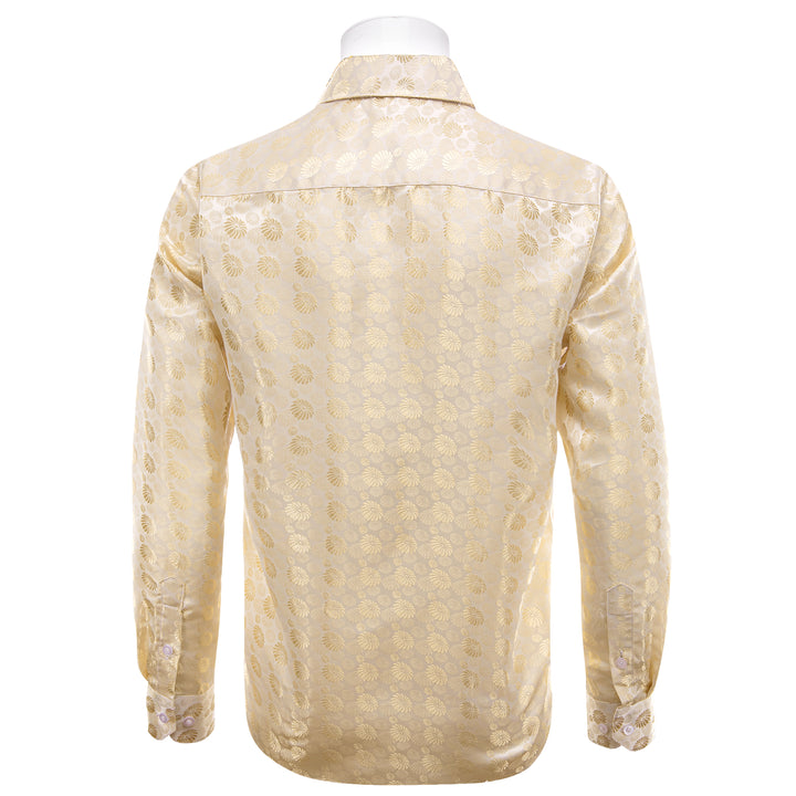 Champagne Shirt Beige Floral Men's Long Sleeve Dress Shirt