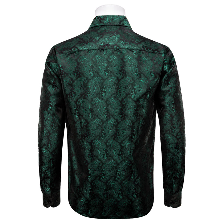 Dark Green Shirt Black Men's Long Sleeve Windsor Collar Shirt