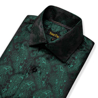 Dark Green Shirt Black Men's Long Sleeve Windsor Collar Shirt