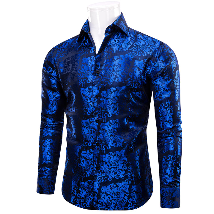  Blue Shirt Men's Klein Blue Black Floral Long Sleeve Shirt