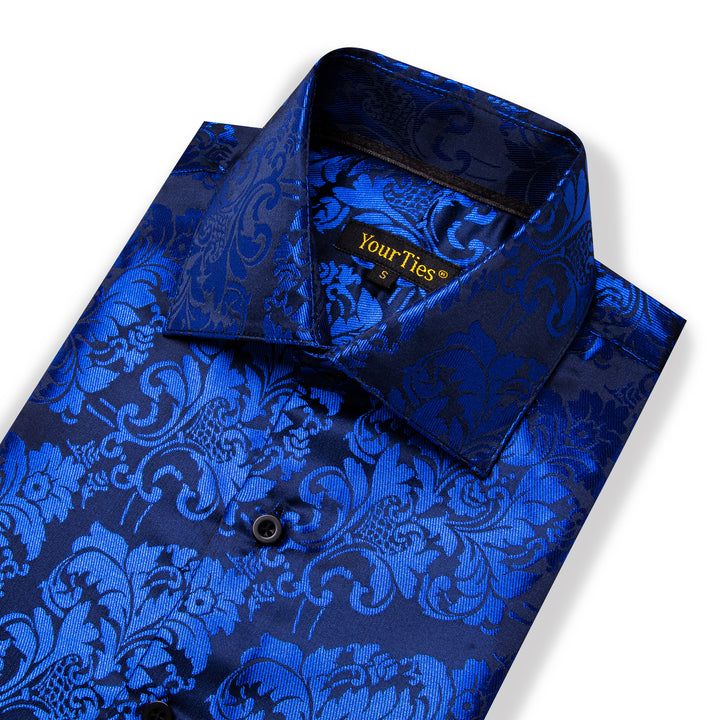  Blue Shirt Men's Klein Blue Black Floral Long Sleeve Shirt