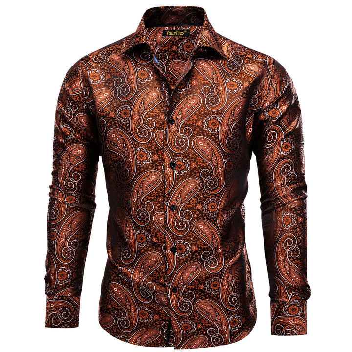 men's orange long sleeve button up dress shirt for party 