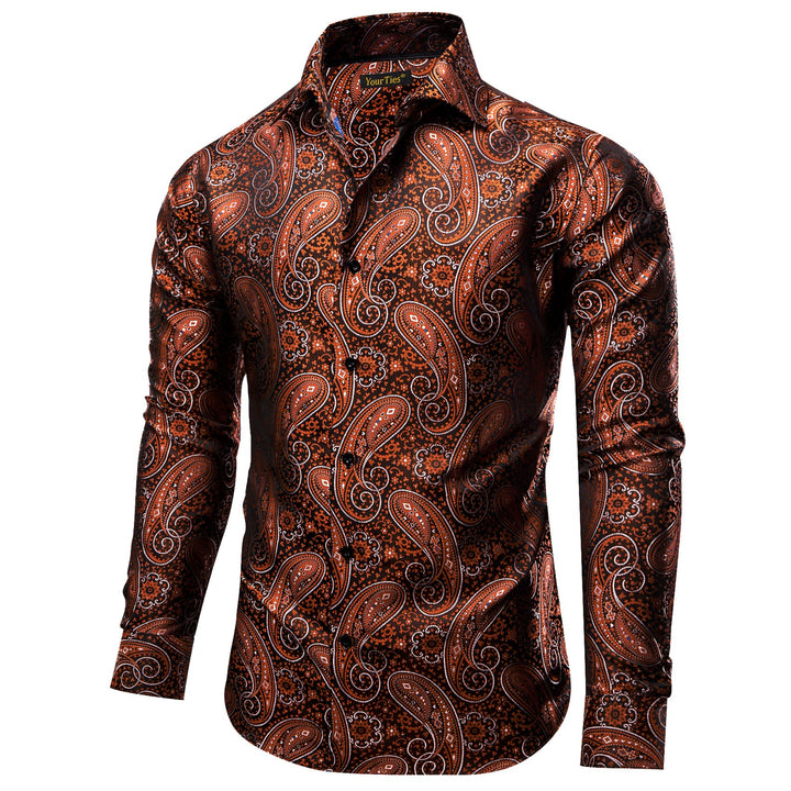 men's orange long sleeve button up dress shirt for party 