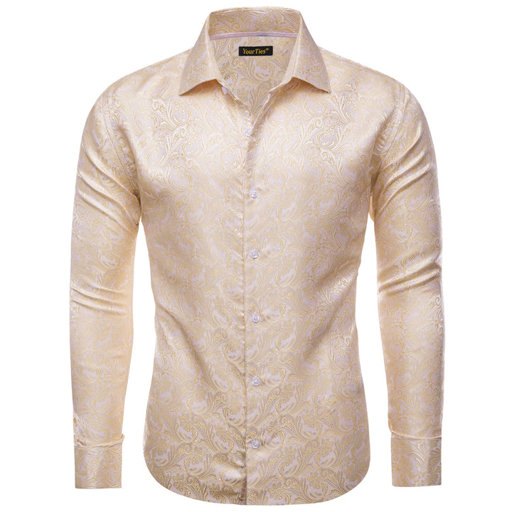 Champagne Shirt White Jacquard Paisley Dress Shirt for Men