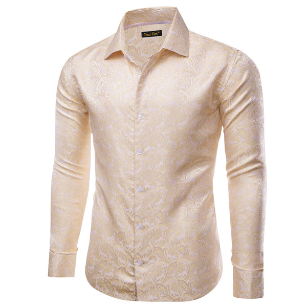 Champagne Shirt White Jacquard Paisley Dress Shirt for Men