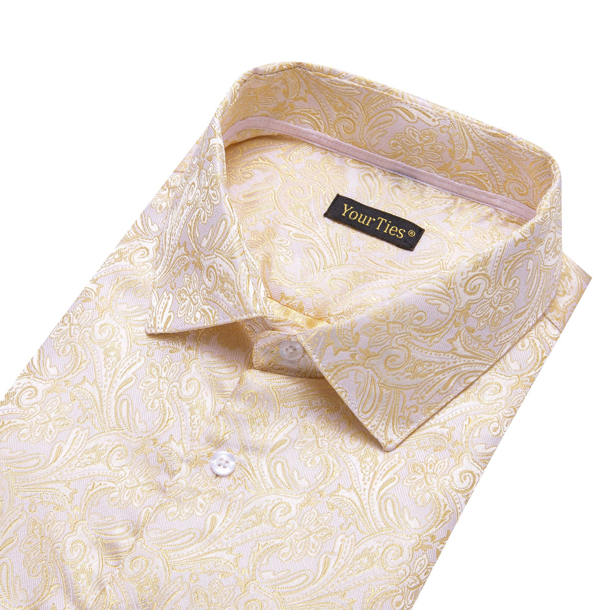 Champagne Shirt White Jacquard Paisley Dress Shirt for Men