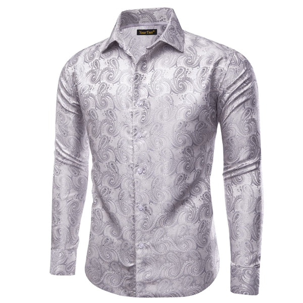 YourTies Silver Grey Shirt Jacquard Paisley Men's Long Sleeve Shirt