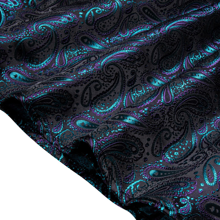  Long Sleeve Shirts Teal Blue Jacquard Paisley Men's Shirt