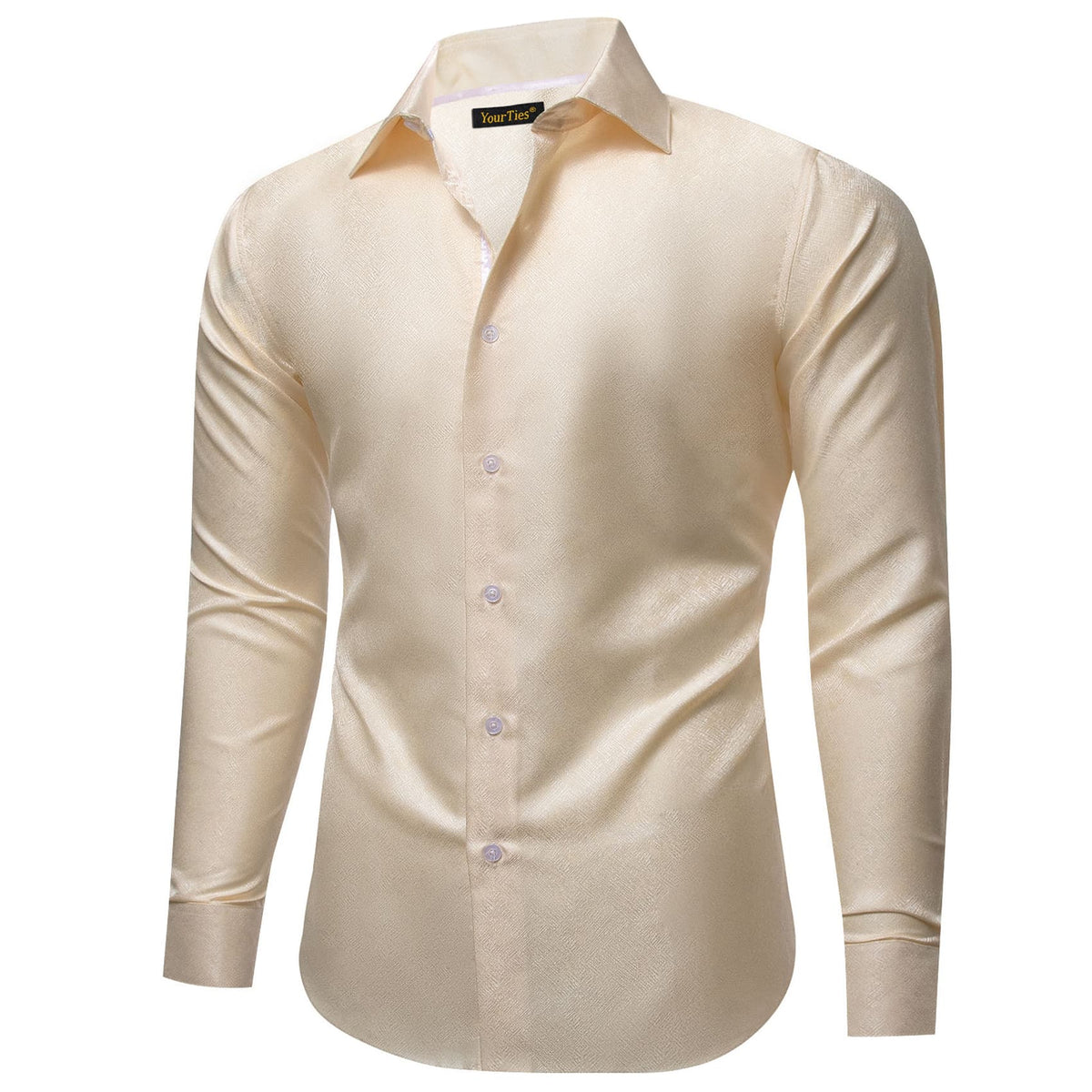 Cream White Long Sleeve Shirt Men's Silk Light Yellow Top