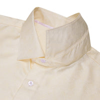 Cream White Long Sleeve Shirt Men's Silk Light Yellow Top