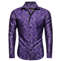 Dark Lavender Purple Men's Long Sleeve Shirt Men's Floral Top