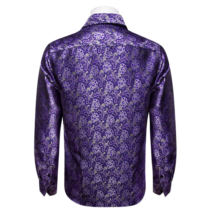 Dark Lavender Purple Men's Long Sleeve Shirt Men's Floral Top