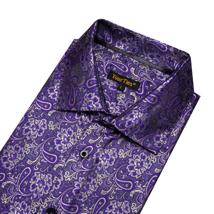 Dark Lavender Purple Men's Long Sleeve Shirt Men's Floral Top