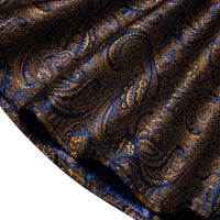 Long Shirt Brown Blue Yellow Jacquard Button Silk Dress Shirt