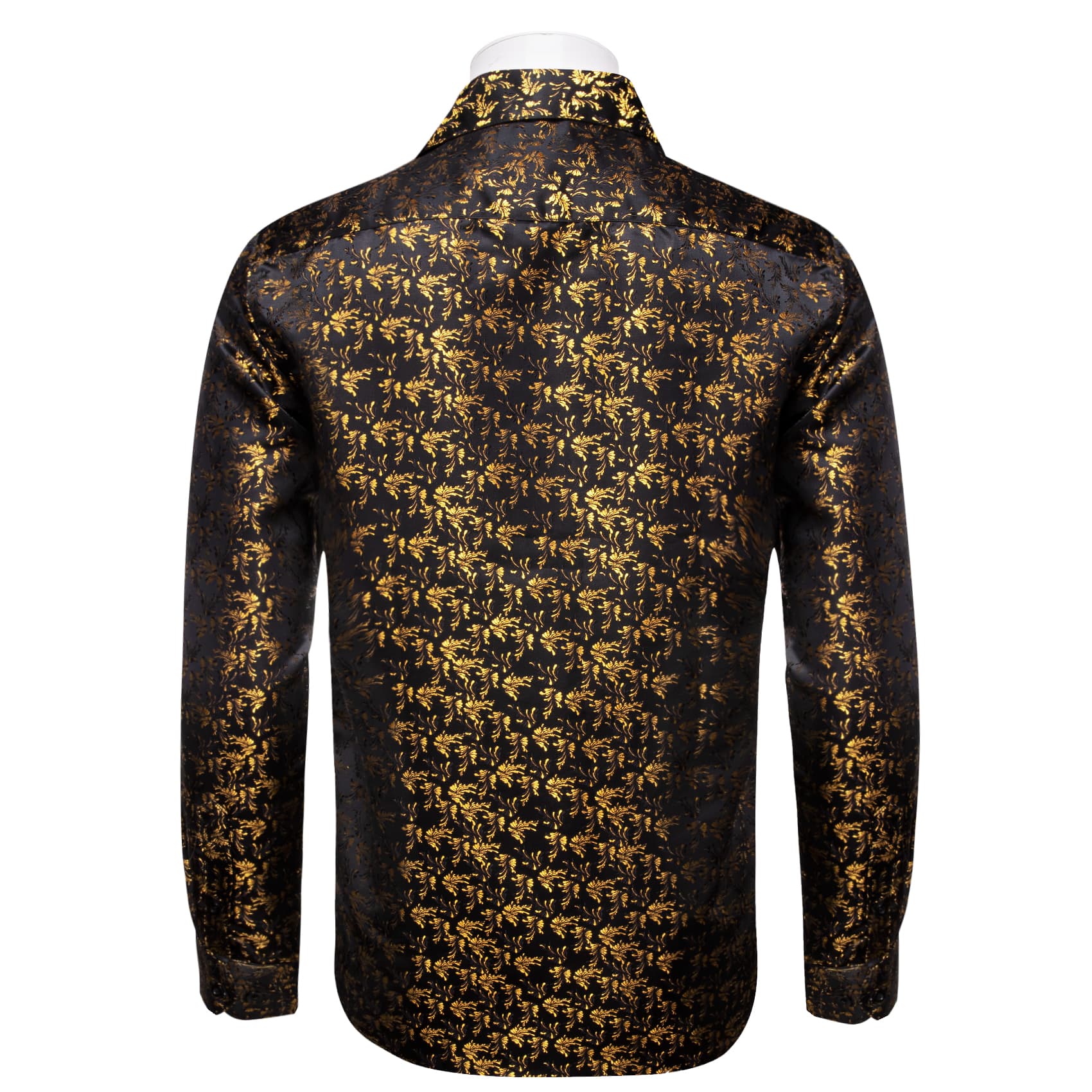 YourTies Black Men's Shirt Gold Jacquar Floral Shirt Silk Dress Shirt