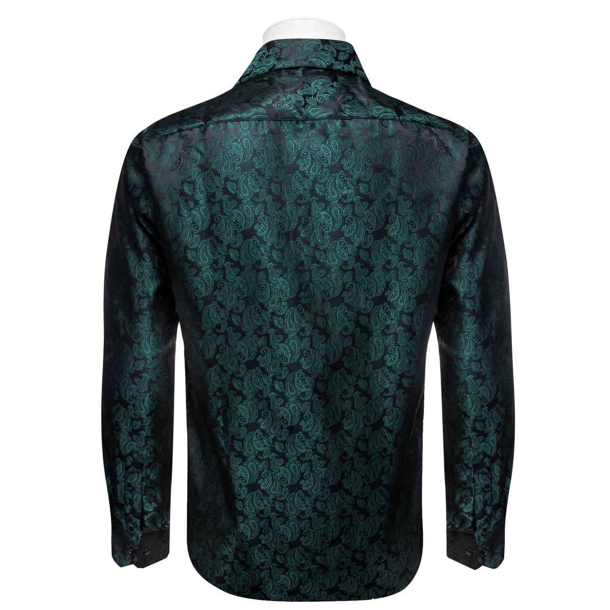 Deep Jungle Green Shirt Jacquard Paisley Men Silk Dress Shirt