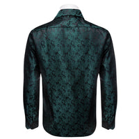 Deep Jungle Green Shirt Jacquard Paisley Men Silk Dress Shirt