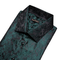 Deep Jungle Green Shirt Jacquard Paisley Men Silk Dress Shirt