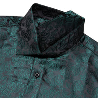 Deep Jungle Green Shirt Jacquard Paisley Men Silk Dress Shirt