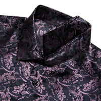 Black Long Sleeve Top Pink Jacquard Floral Men's Dress Shirt