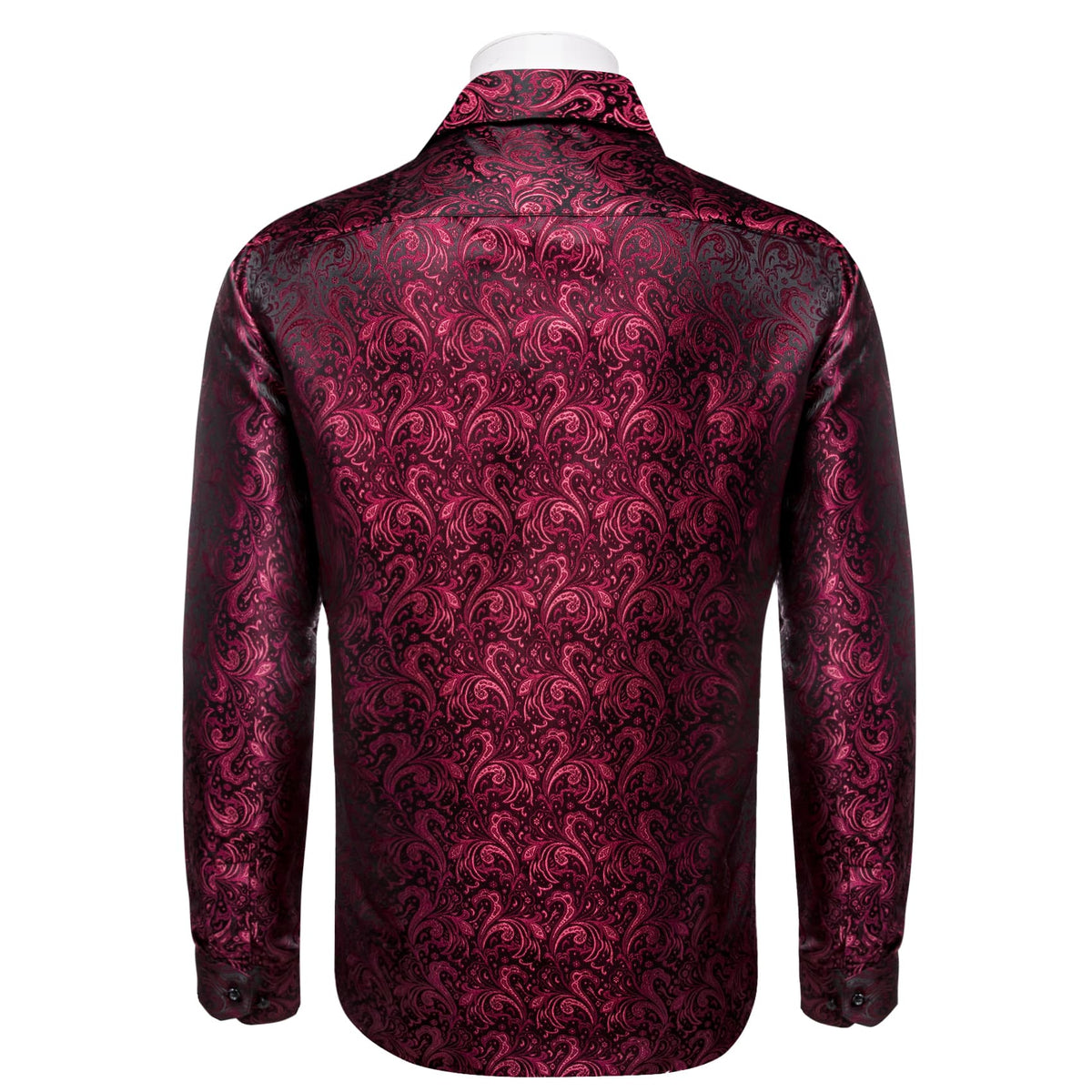  Burgundy Long Sleeve Top Jacquard Paisley Men's Dress Shirt