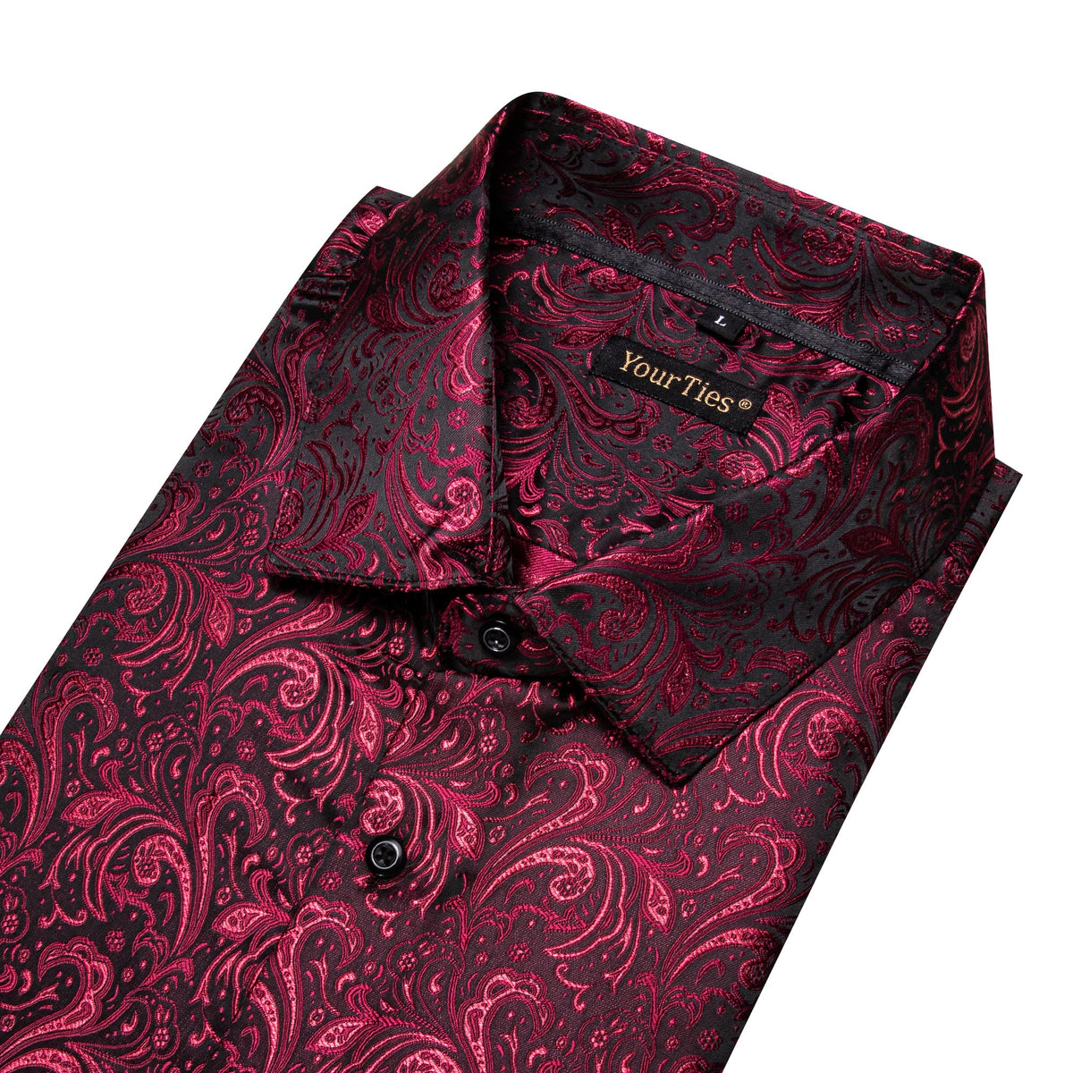  Burgundy Long Sleeve Top Jacquard Paisley Men's Dress Shirt