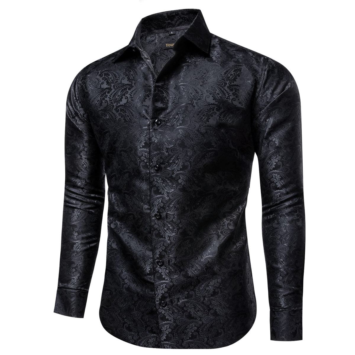 Black Long Sleeve Shirt Jacquard Floral Men's Dress Shirt