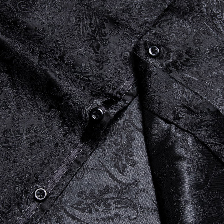 Black Long Sleeve Shirt Jacquard Floral Men's Dress Shirt