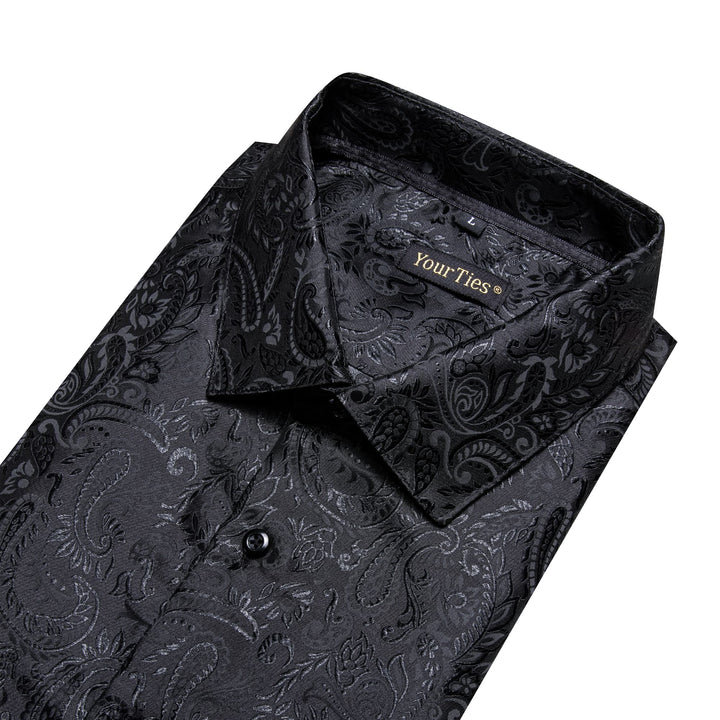 Windsor Collar Men's Dress Shirt Black Paisley Jacquard Top