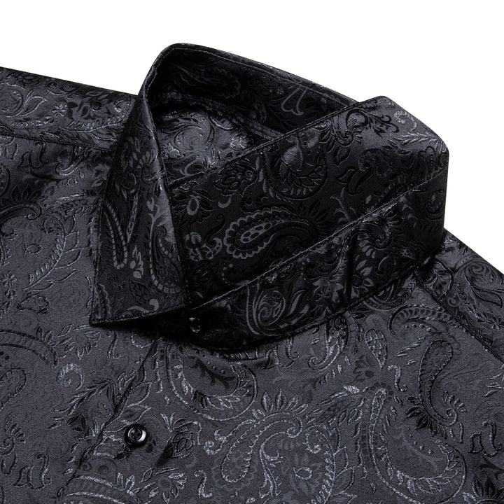 Windsor Collar Men's Dress Shirt Black Paisley Jacquard Top