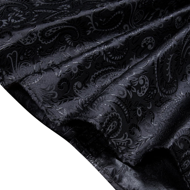 Windsor Collar Men's Dress Shirt Black Paisley Jacquard Top