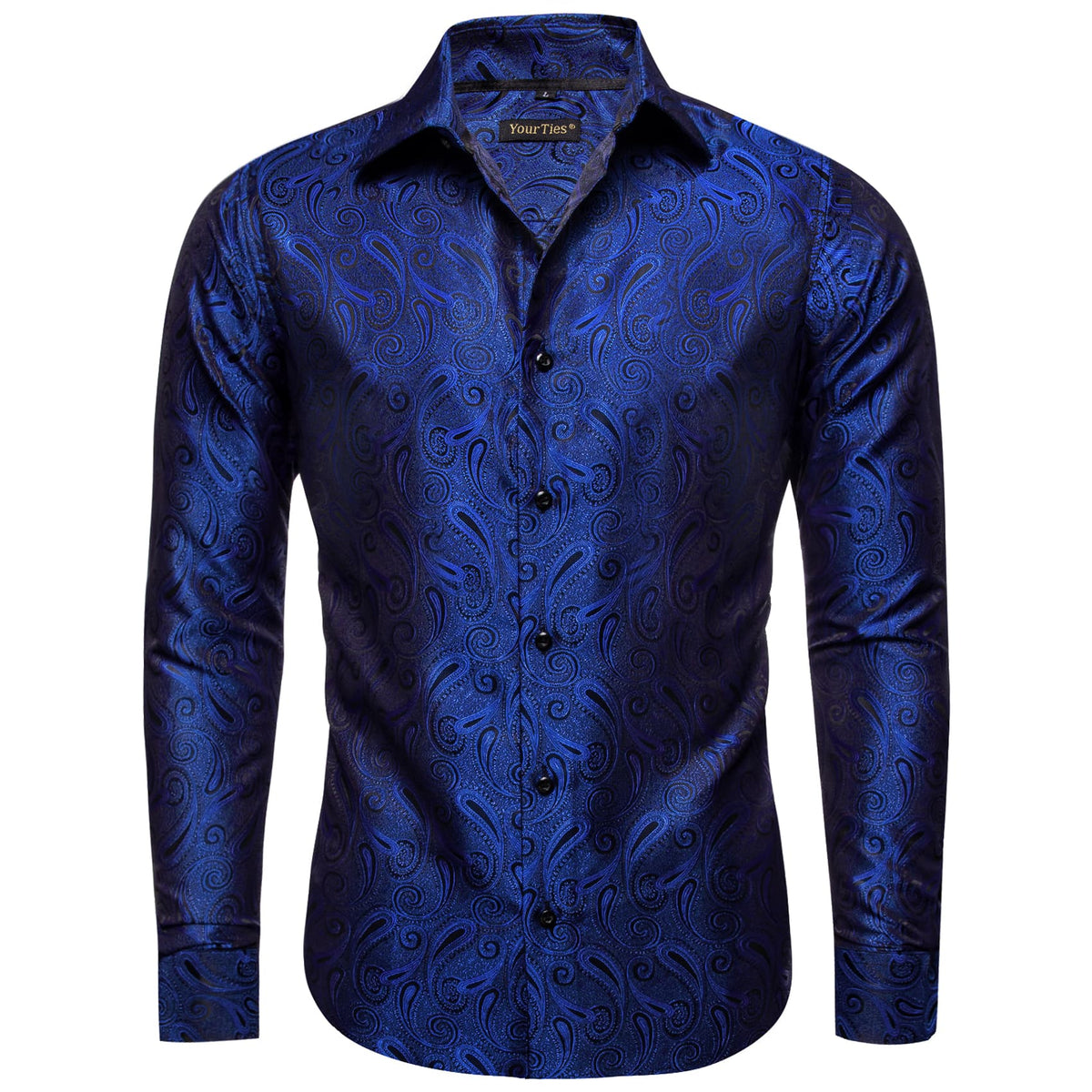  Windsor Collar Men's Dress Shirt Blue Paisley Jacquard Top