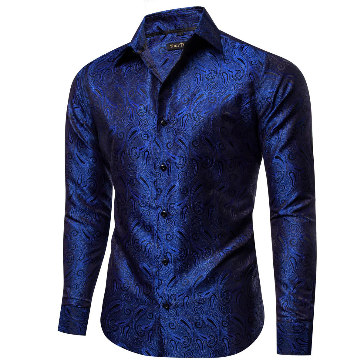  Windsor Collar Men's Dress Shirt Blue Paisley Jacquard Top