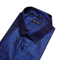  Windsor Collar Men's Dress Shirt Blue Paisley Jacquard Top