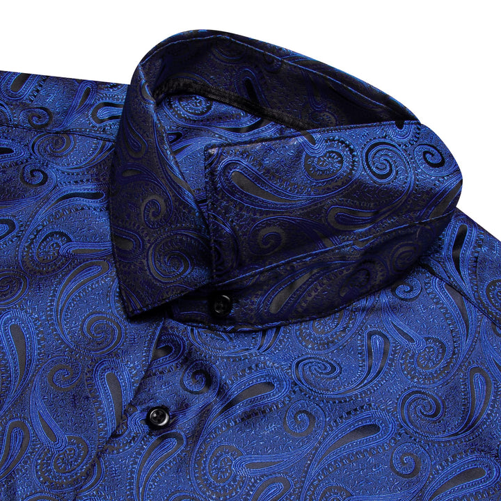  Windsor Collar Men's Dress Shirt Blue Paisley Jacquard Top