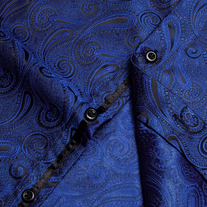  Windsor Collar Men's Dress Shirt Blue Paisley Jacquard Top