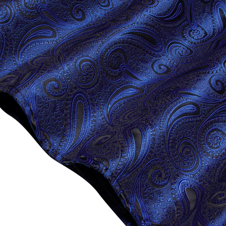  Windsor Collar Men's Dress Shirt Blue Paisley Jacquard Top