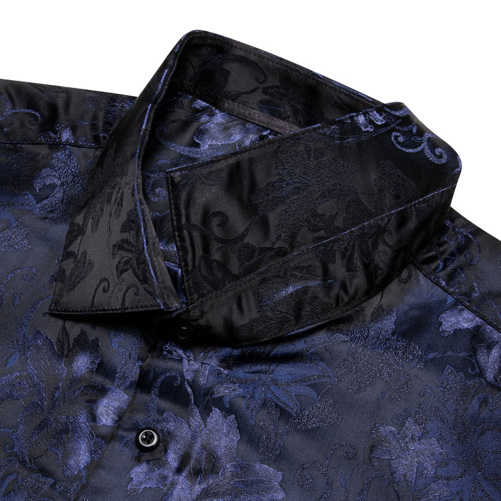  Windsor Collar Mens Top Blue Lily Floral Jacquard Dress Shirt