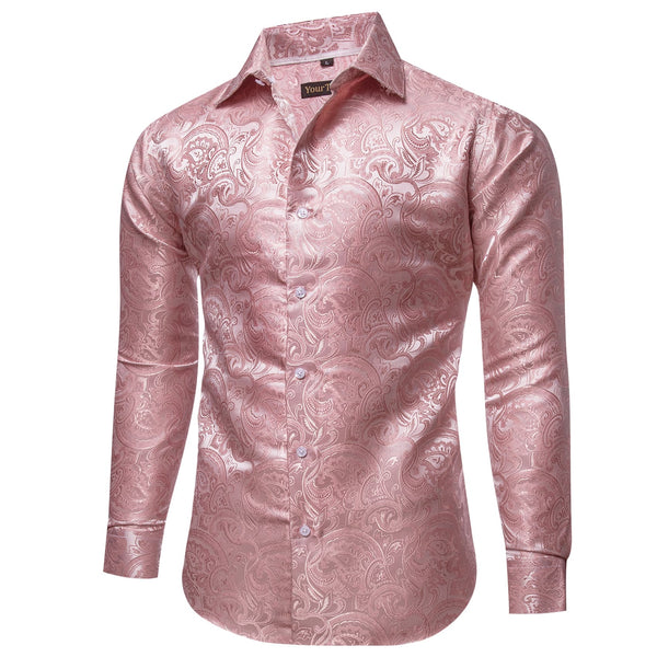 Pink Wedding Men's Top Windsor Collar Floral Silk Dress Shirt