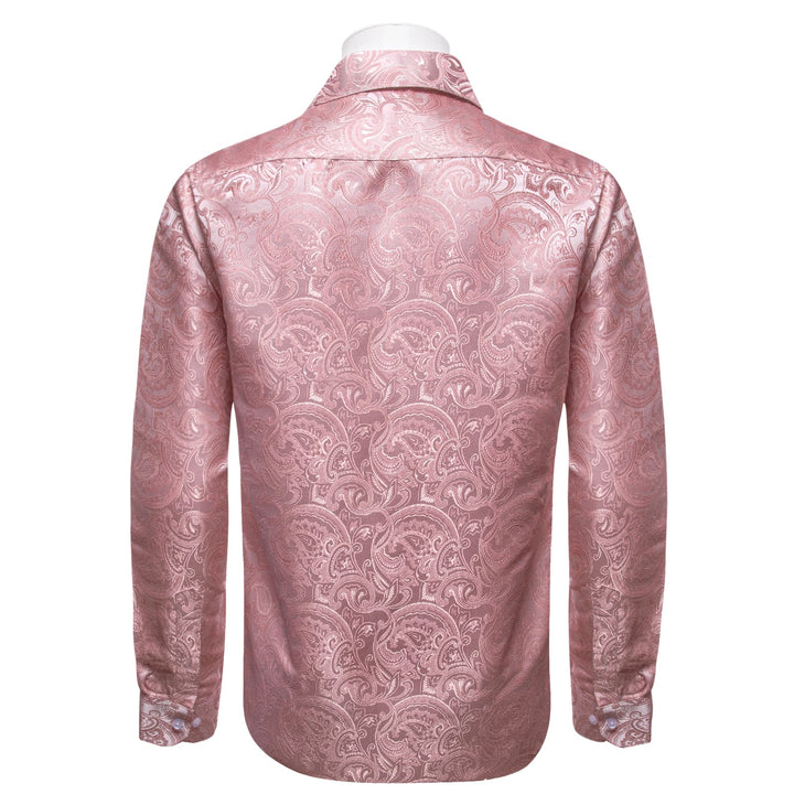 Pink Wedding Men's Top Windsor Collar Floral Silk Dress Shirt