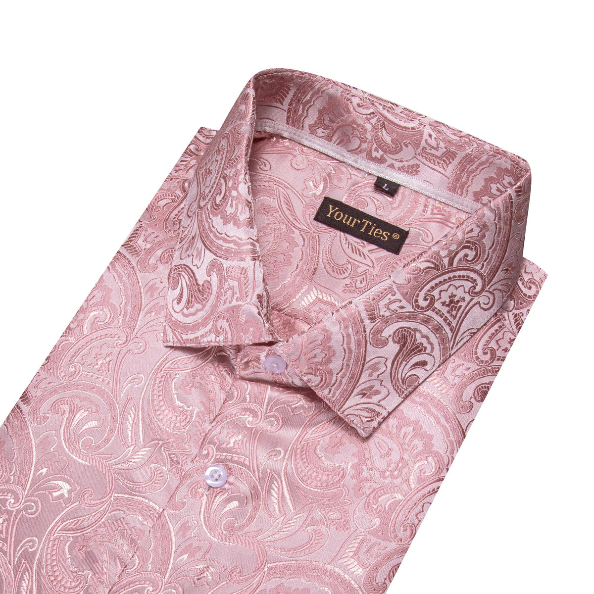 Pink Wedding Men's Top Windsor Collar Floral Silk Dress Shirt