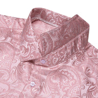 Pink Wedding Men's Top Windsor Collar Floral Silk Dress Shirt