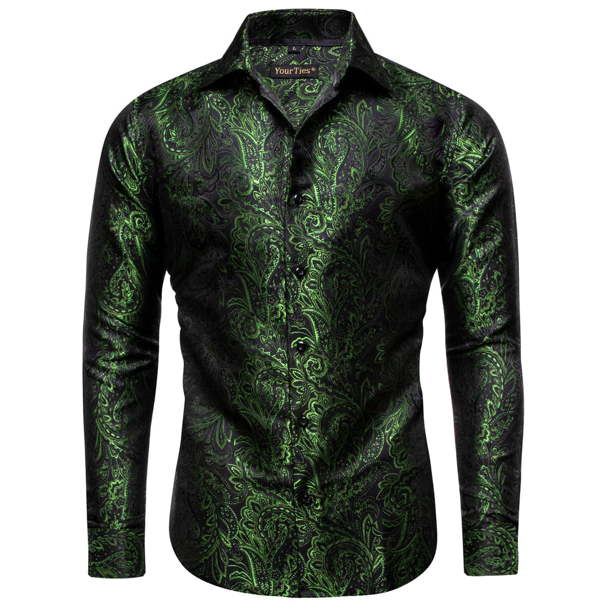 Olive Green Paisley Silk Shirt Men's Long Sleeve Dress Shirt