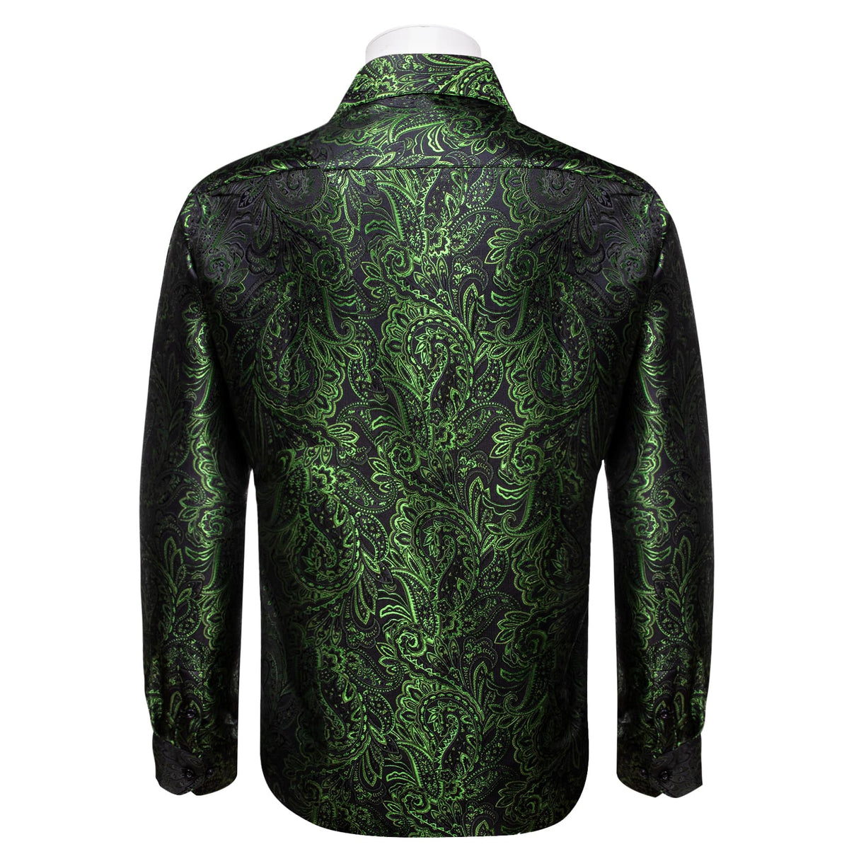 Olive Green Paisley Silk Shirt Men's Long Sleeve Dress Shirt