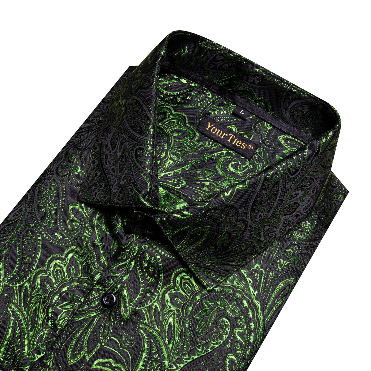 Olive Green Paisley Silk Shirt Men's Long Sleeve Dress Shirt