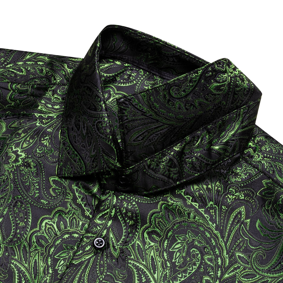 Olive Green Paisley Silk Shirt Men's Long Sleeve Dress Shirt