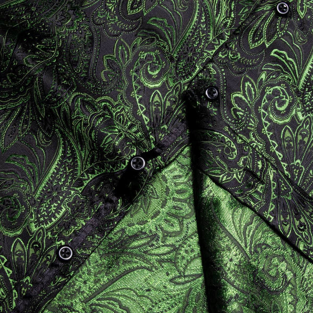 Olive Green Paisley Silk Shirt Men's Long Sleeve Dress Shirt